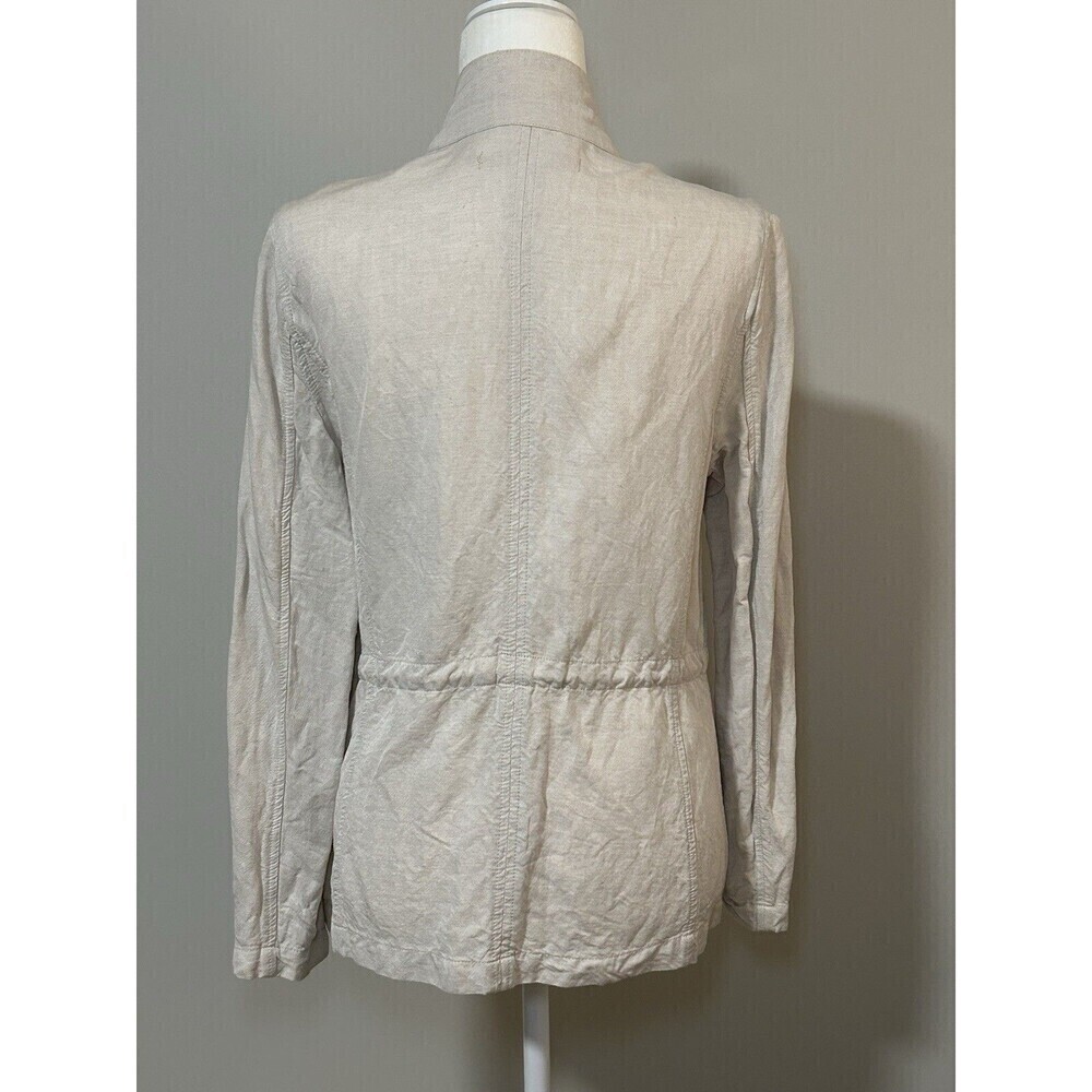 MAX JEANS Linen Blend Cream Jacket with Pockets & Cinch Tie Waist Size Small - Picture 5 of 9